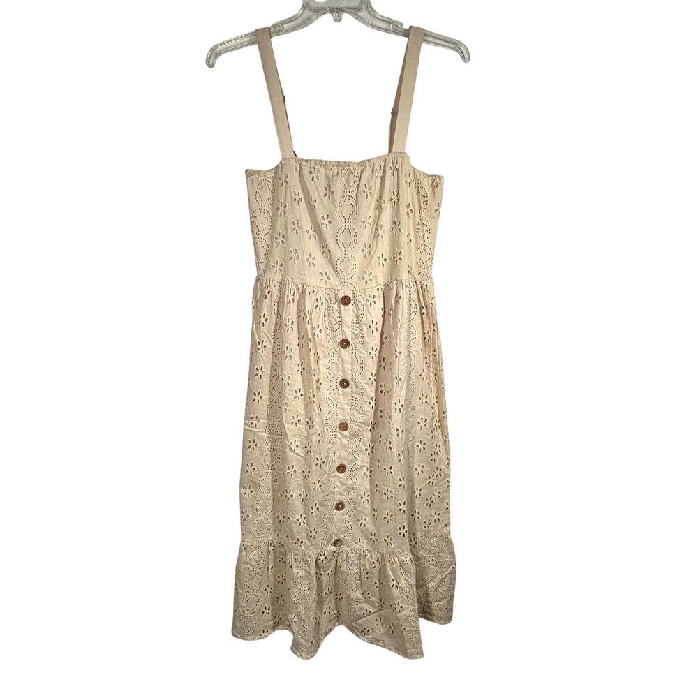 Dress Nado Coquette Eyelet Midi Dress Button Front Smocked Large Cottagecore NWT